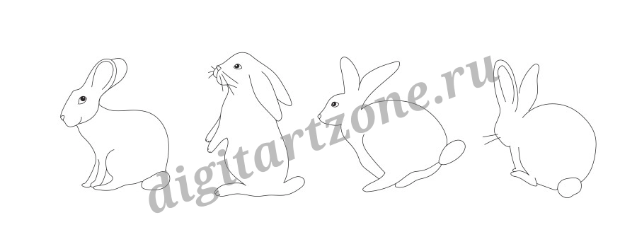 Набор векторных иллюстраций кроликов. Векторный силуэт кролика. Фон с зайцами. Забавный кролик.