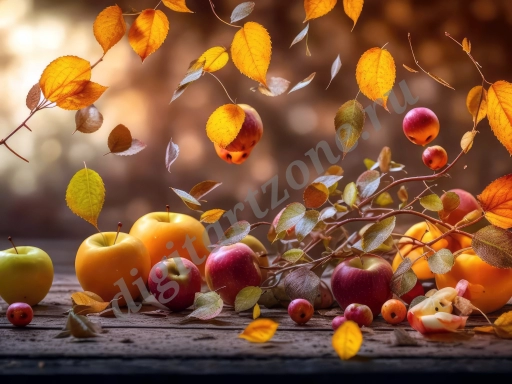 Эстетическая композиция с осенними листьями и яблоками