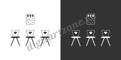 Иконка стульев и настенных часов. Черная и белая
