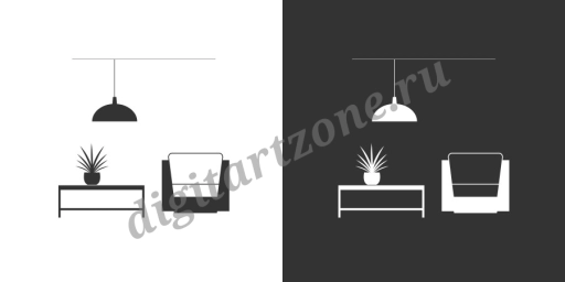Иконка мебели для гостиной. Черная и белая