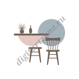 Интерьерная мебельная иконка со столом, стулом и табуреткой