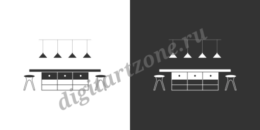 Мебельная иконка интерьера кухни. Белая и черная