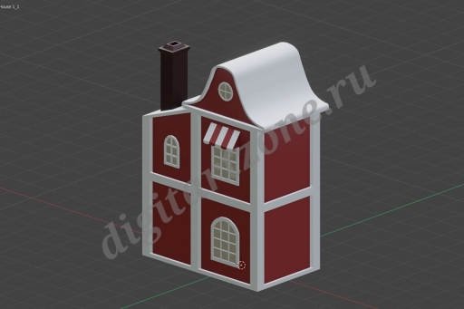 Дом двухэтажный красно-белый с печной трубой 3D Blender