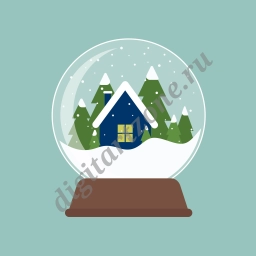 Новогодний снежный шар с домиком и елками