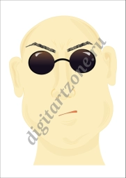 Лицо нарисованное брутального мужчины с лысой головой в очках.
