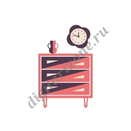 Комод, настенные часы и кувшин. Мебельная иконка