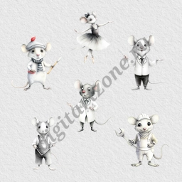 Акварельные иллюстрации. Мышки в профессии. Набор из шести картинок.