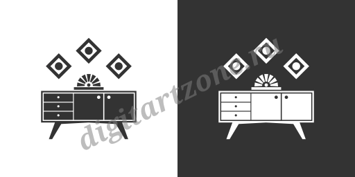 Мебельная интерьерная иконка с  тумбочкой. Черная и белая