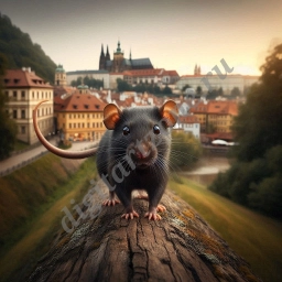 Реалистичная картинка: крыса на фоне Праги