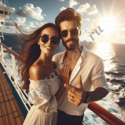 Фото: туризм, отдых, парень и девушка, счастливая пара на лайнере
