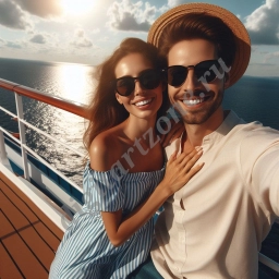 Фото: туризм, отдых, парень и девушка, счастливая пара на лайнере