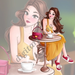 Девушка за столиком в летнем кафе