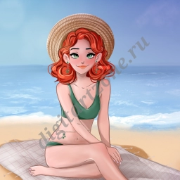 Редактируемая иллюстрация: Девушка на пляже