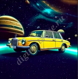 маленький желтый старый Mercedes видео без звука созданное нейросетью