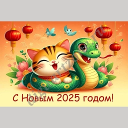 Открытка к Новому 2025 году Змеи - макет для печати