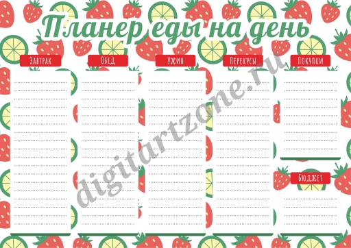 Шаблон планировщика ежедневного питания с местом для заметок