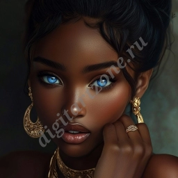 Красивая темнокожая девушка с синими глазами