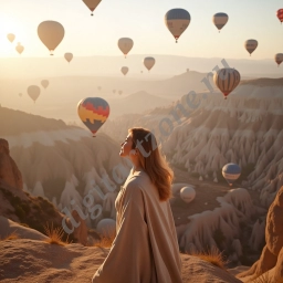 Девушка в накидке в горах Каппадокии