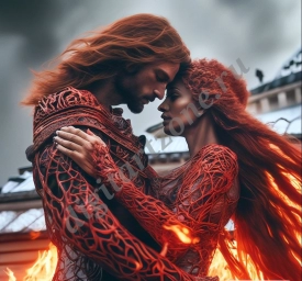 Обложка для книги фэнтези мужчина и женщина в огненной лаве