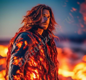 Обложка для книги фэнтези мужчина из огненной лавы