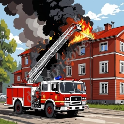 Пожарная машина на пожаре